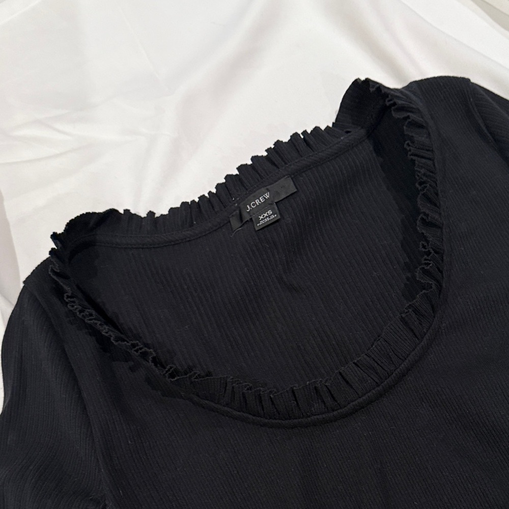J. Crew Black Ruffle Neck Ribbed Top - Picture 5 of 9